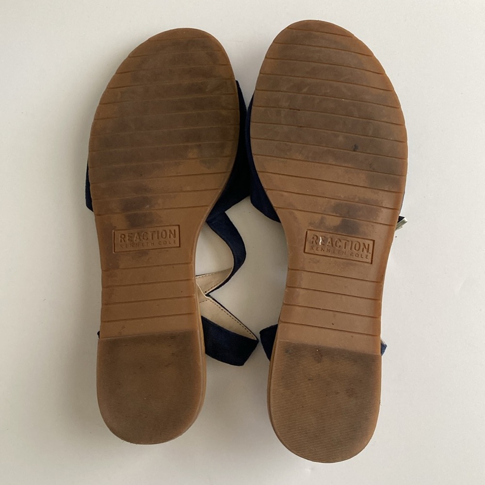 Kenneth Cole Reaction Navy Blue Jolly Leather Upper Suede Sandals Size 10 - Picture 7 of 9